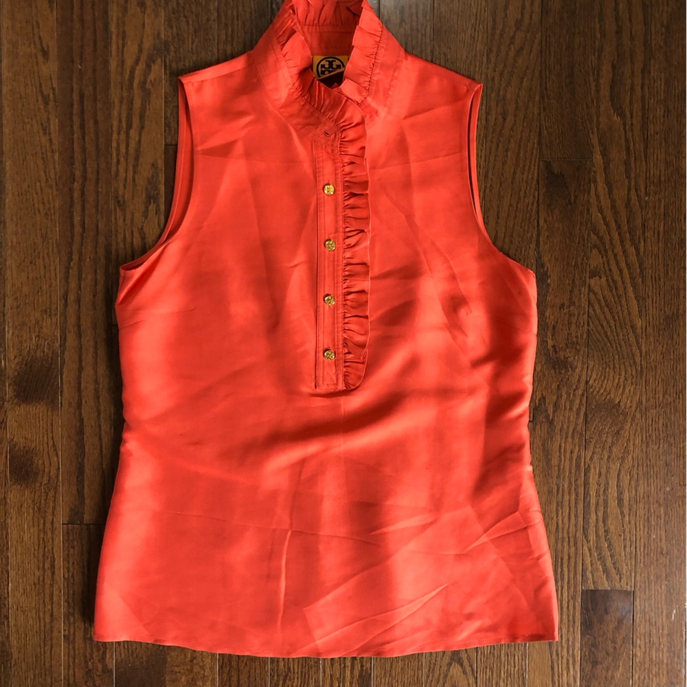 Tory Burch Orange Silk Sleeveless Blouse 8